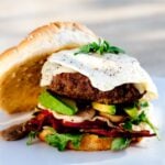 Fried Egg Burger with Avocado, Bacon, and Lettuce