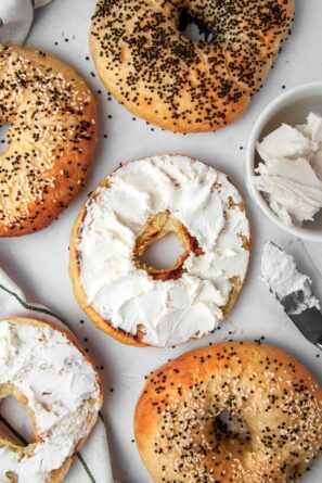 homemade bagels with cream cheese