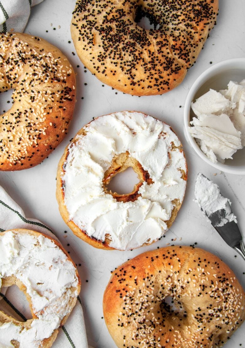 Homemade Bagels with Cream Cheese.