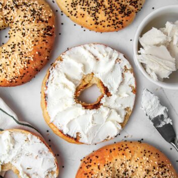 homemade bagels with cream cheese