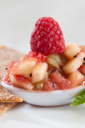 Fruit Salsa with Cinnamon Sugar Chips on the side