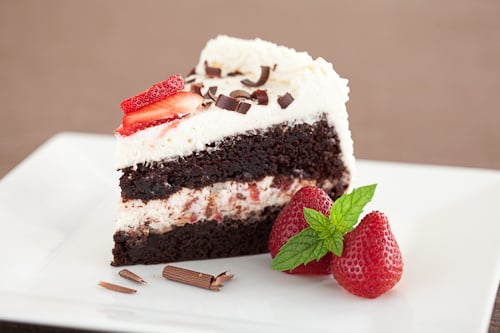 double chocolate layer cake with strawberries