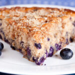blueberry coffee cake slice on a plate