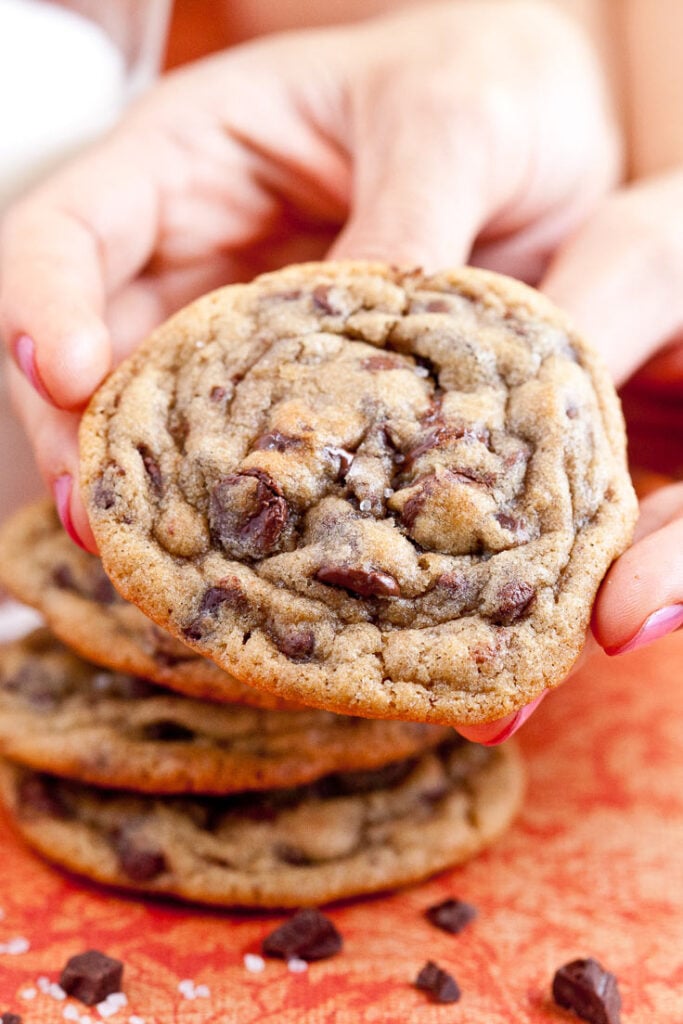 Chocolate chip cookies recipe vertical close up