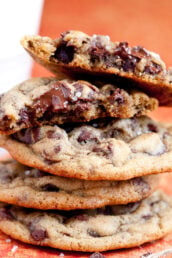 chocolate chip cookies with inside showing