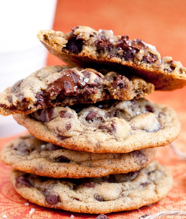 chocolate chip cookies with inside showing