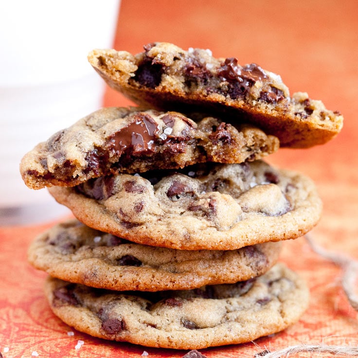 chocolate chip cookies with inside showing