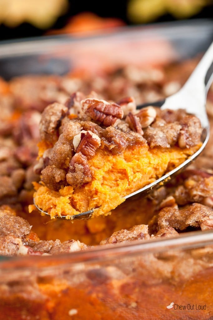 Sweet Potato Casserole with Pecan Crumble - Chew Out Loud