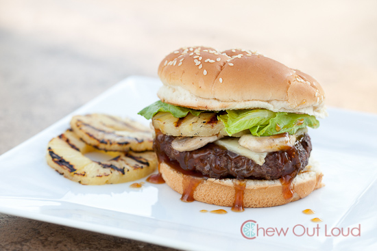 Hawaiian Burger: Grilled pineapples, juicy beef, teriyaki sauce, on sesame bun