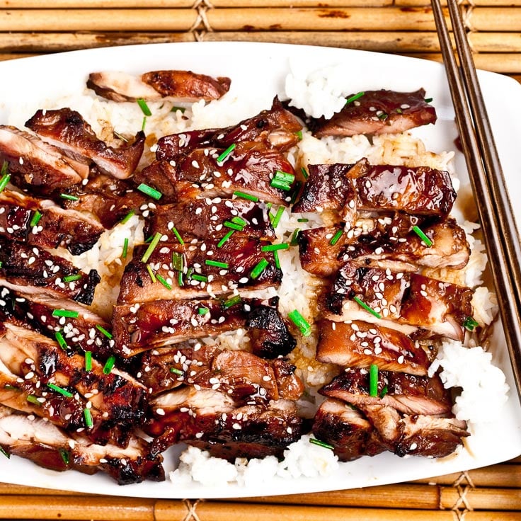 Grilled Teriyaki Chicken with rice on plate
