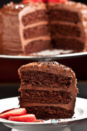 Chocolate Layer Cake with Sliced of Strawberry