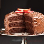 Chocolate Layer Cake with Sliced of Strawberry