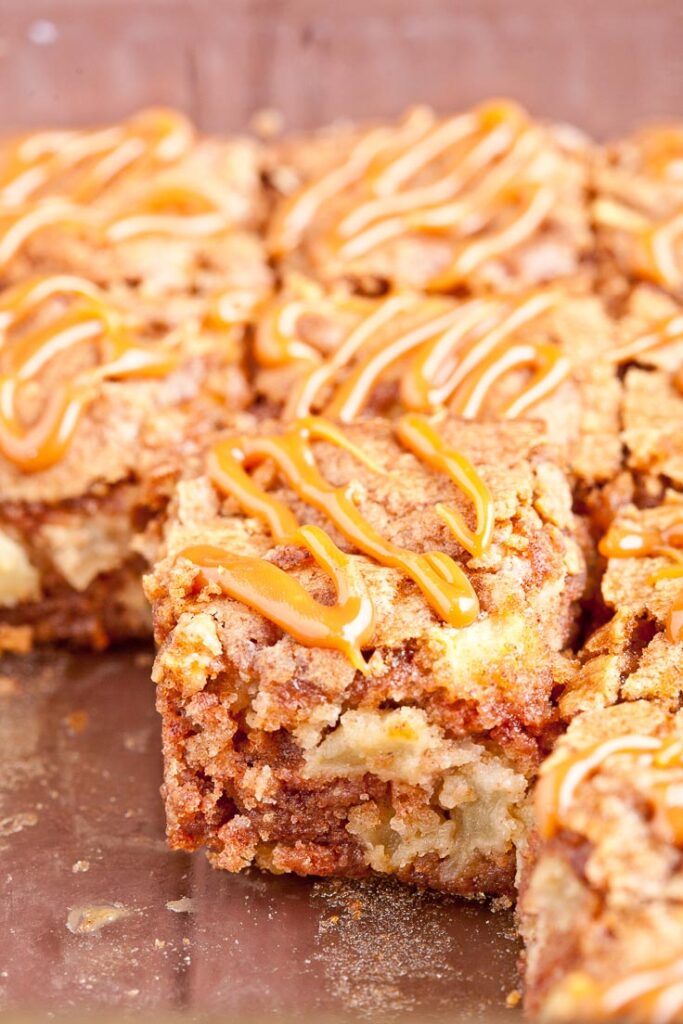 Apple Cake with Caramel Drizzle squares