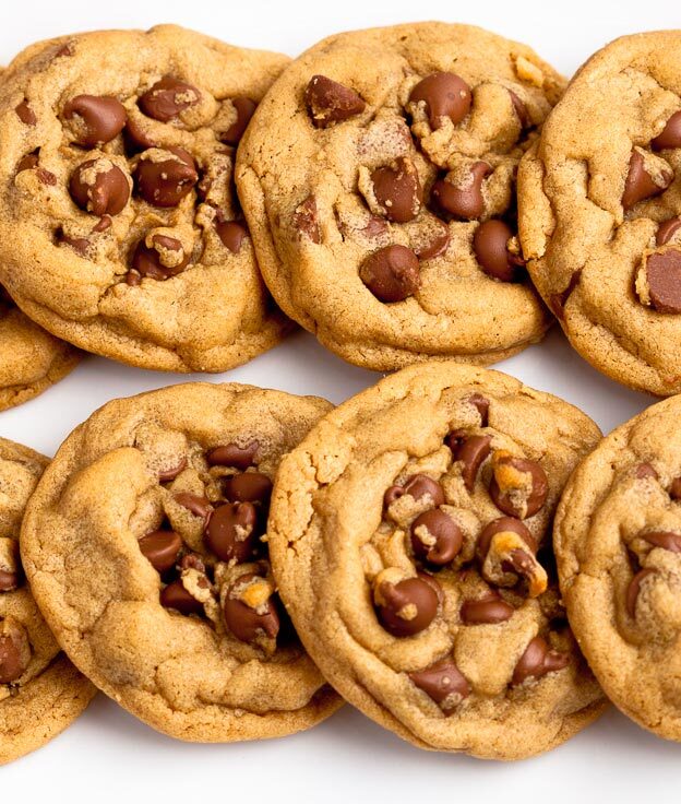 peanut butter chocolate chip cookies on white plate