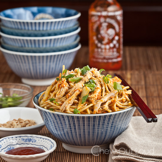 Peanut Sesame Noodles with sesame sauce in a bowl