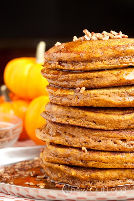 Stack of Pumpkin Pancakes with Nuts