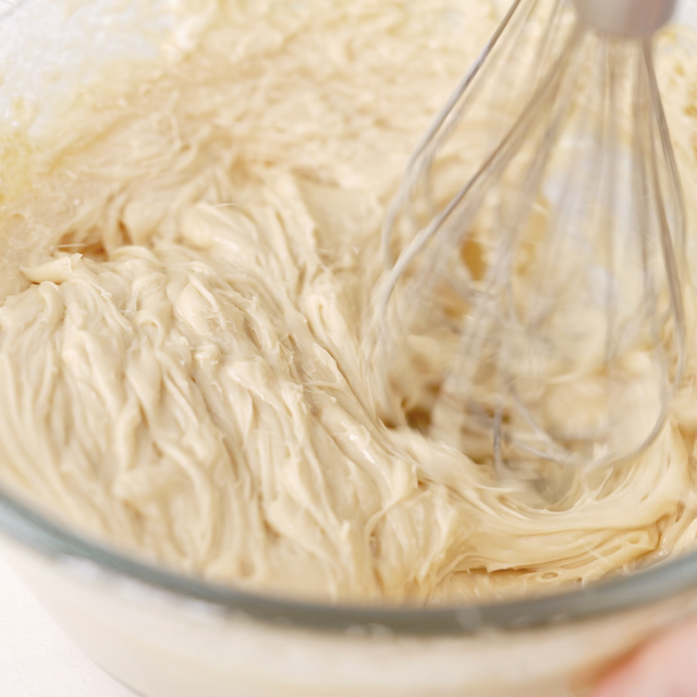 Peanut butter filling being whipped.