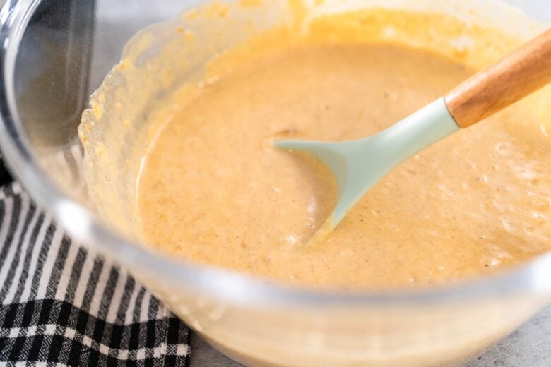 Pumpkin Pancake batter in a bowl.