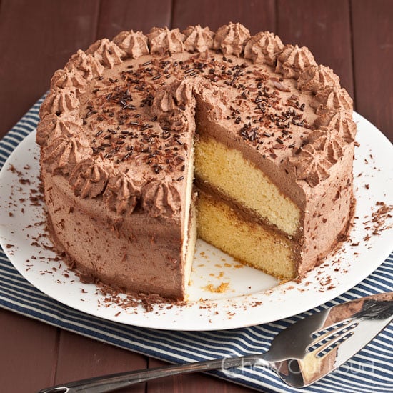 Tender Yellow Cake Chocolate Whipped Cream Frosting