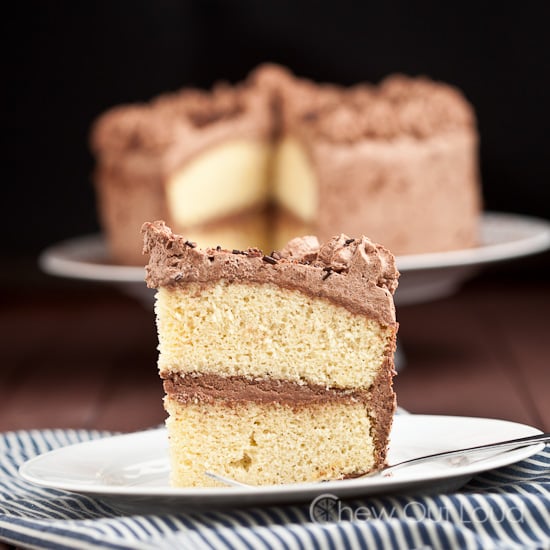 Tender Yellow cake Chocolate Whipped Frosting