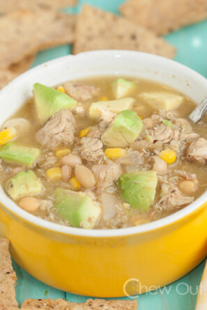 Chicken Chili with Quinoa and Chopped Avocado