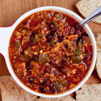 Crockpot Turkey Chili with Tortilla Chips