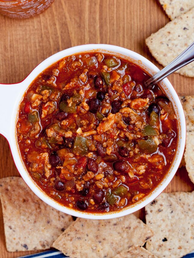 Crockpot Turkey Chili with Tortilla Chips