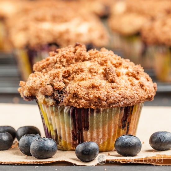 Muffins surrounded by blueberries