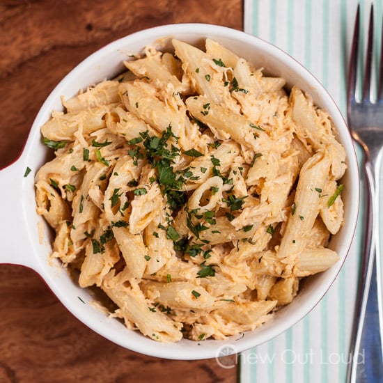 Buffalo Chicken Pasta with Chopped Parsley