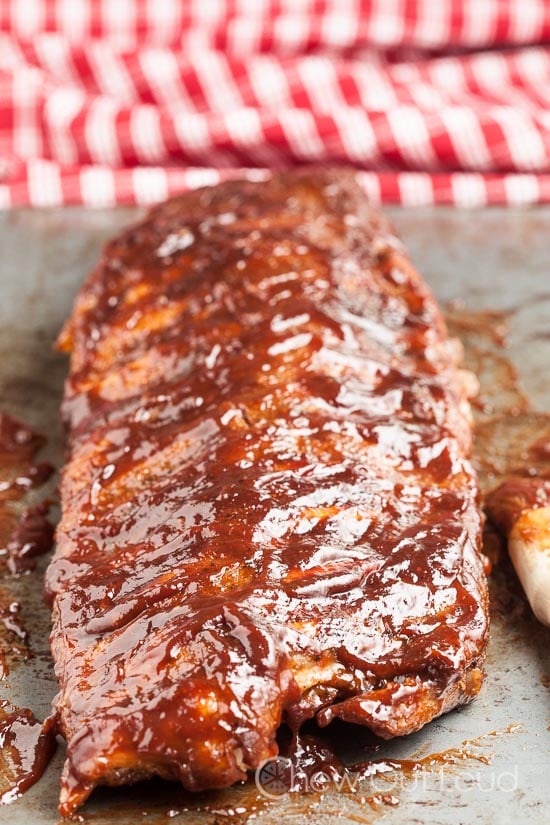 BBQ oven baked ribs on a sheet pan 