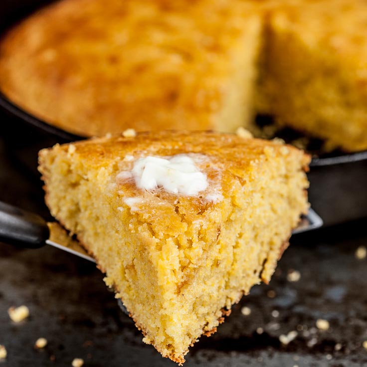 sweet honey cornbread slice with butter