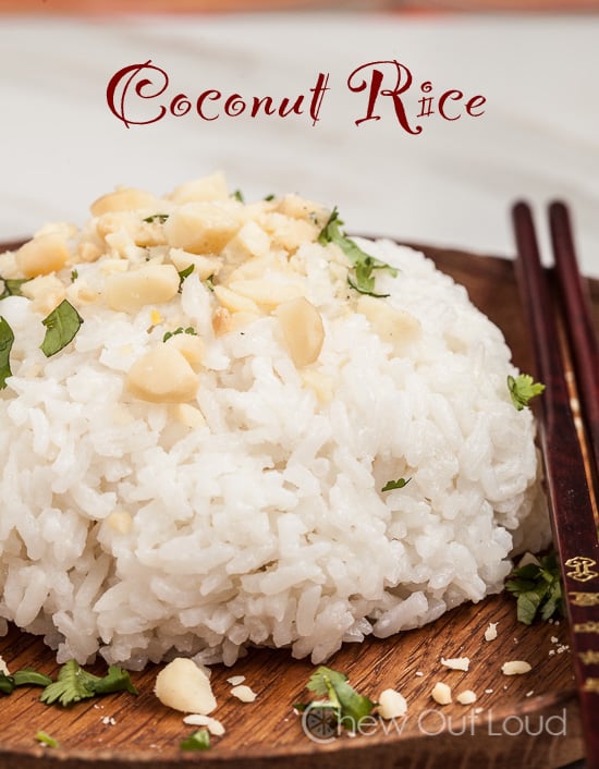 Coconut Milkl Rice with Chopped Cilantro and Macadamia Nuts