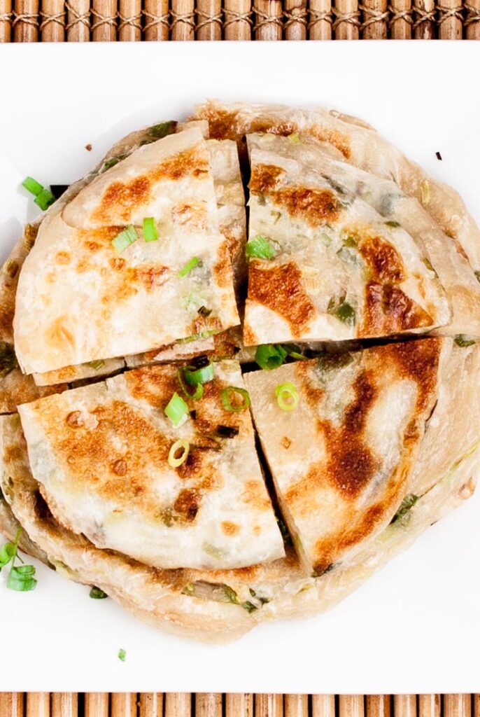 scallion pancakes sliced