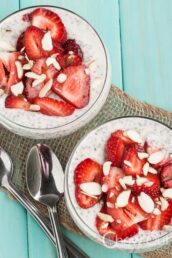 Chia Seed Pudding with Sliced Strawberry and Nuts