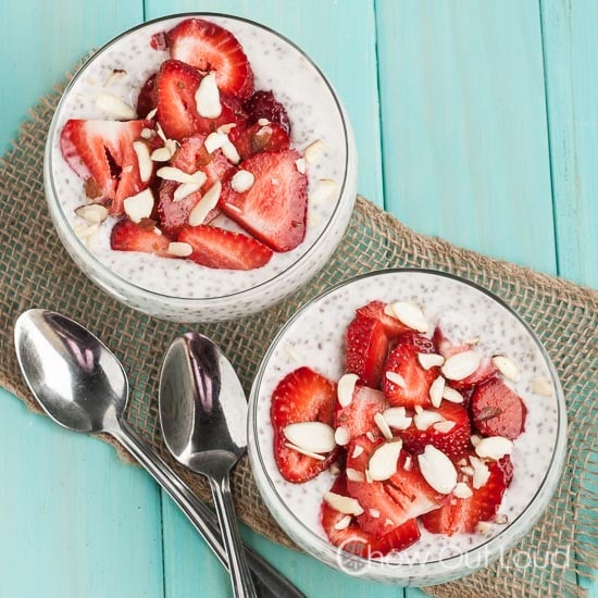 Chia Seed Pudding with Sliced Strawberry and Nuts