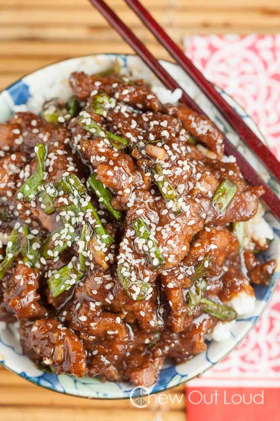 Mongolian Beef with Sliced Onions and Sesame Seeds