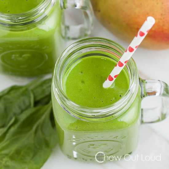 Tropical Green Smoothie in a mason jar