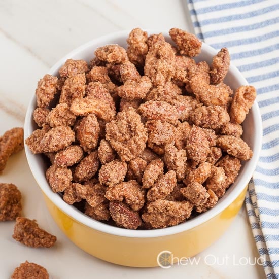 Cinnamon sugar candied nuts snack mix