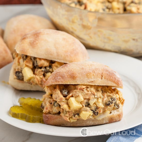 Curried Salmon sandwiches in ciabatta bread 