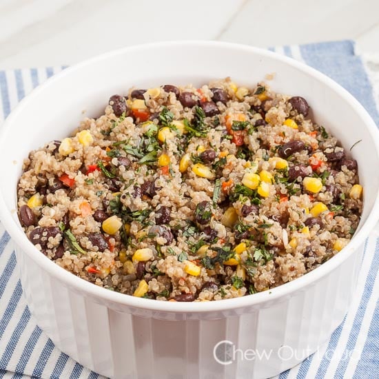 Quinoa with black beans mexican style in a dish