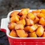 Cinnamon Roasted Butternut Squash in Red Dish