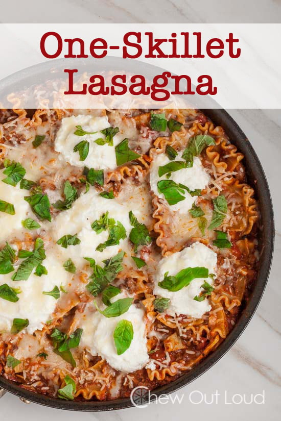 One Pan Skillet Lasagna with Chopped Basil