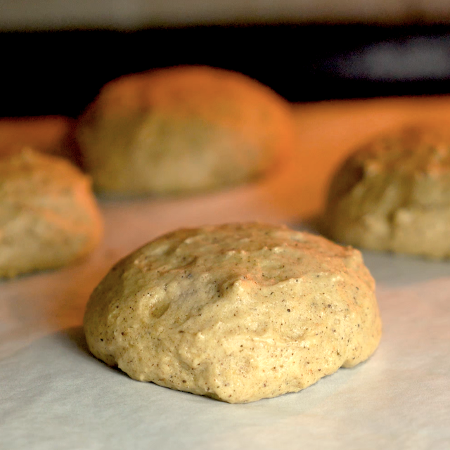 Pumpkin cookies baking in the oven.