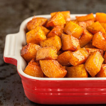 cinnamon roasted butternut squash in a dish