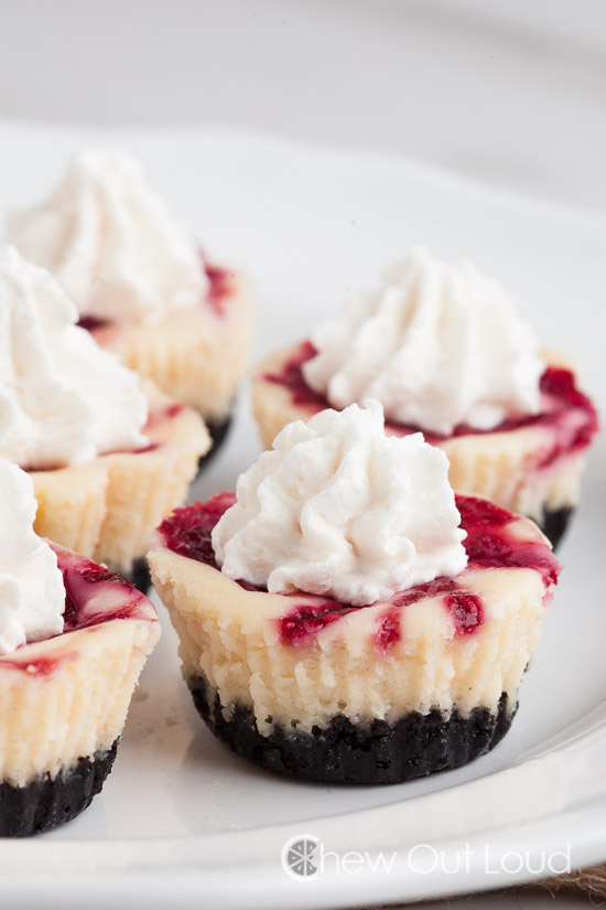 White chocolate raspberry cheesecakes