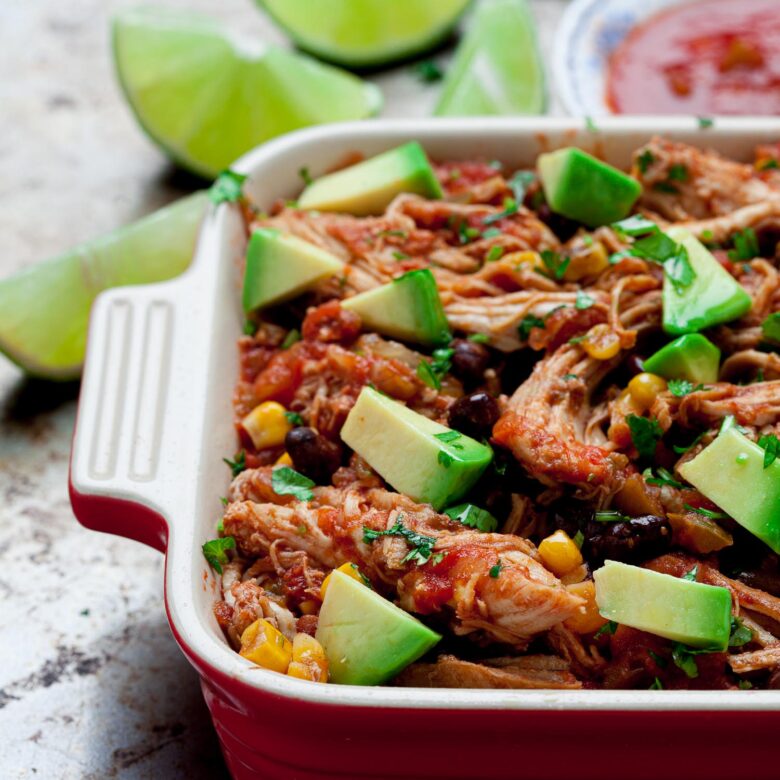 Crockpot Salsa Chicken in a Dish