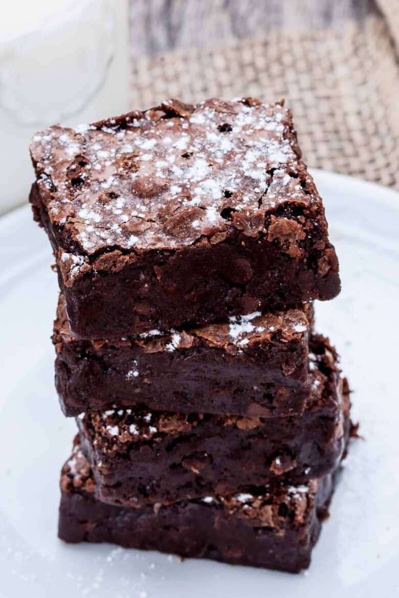 Fudgy Brownies stacked on top of each other