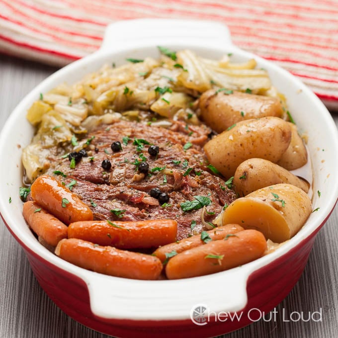 Pot of Corned Beef and Cabbage with Carrot and Potato