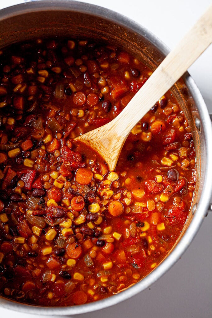 lentil chili in a pot