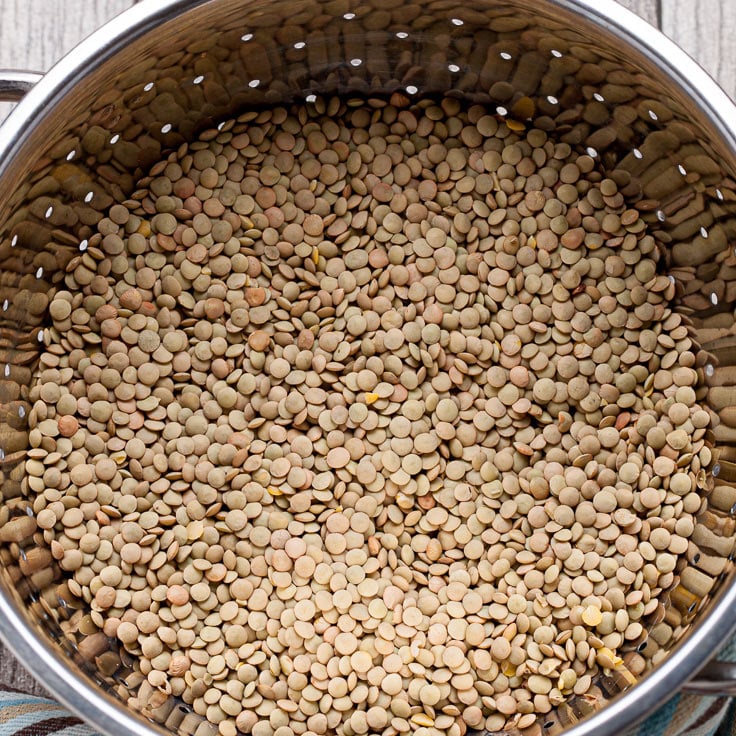 lentils in colander